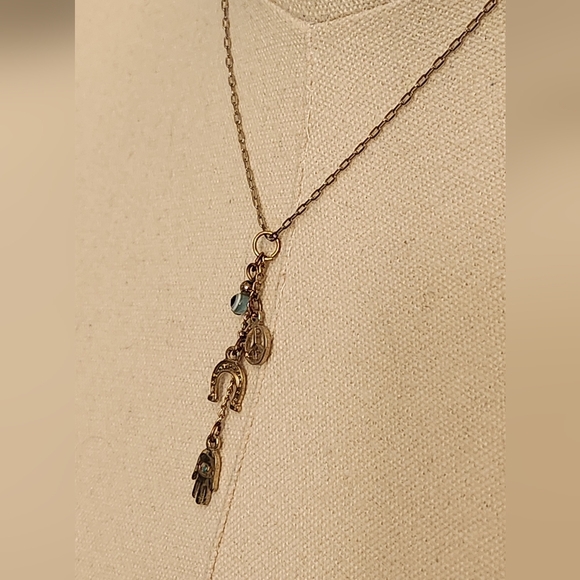 Hamsa Hand Evil Eye Horseshoe Peace Sign Necklace - Picture 7 of 14